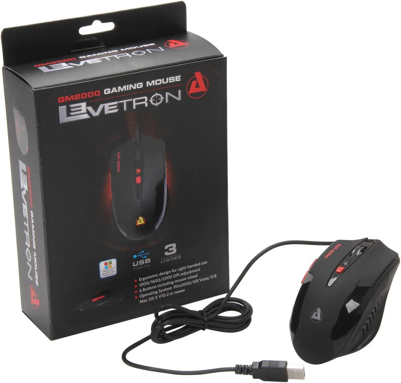 Alt view image 5 of 5 - Azio Levetron GM2000 Black 6 Buttons 1 x Wheel USB Wired Optical Gaming Mouse