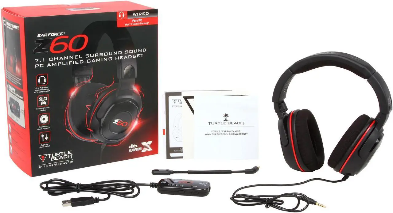 Alt view image 8 of 7 - Turtle Beach Ear Force Z60 7.1 Channel Surround Sound PC Gaming Headset