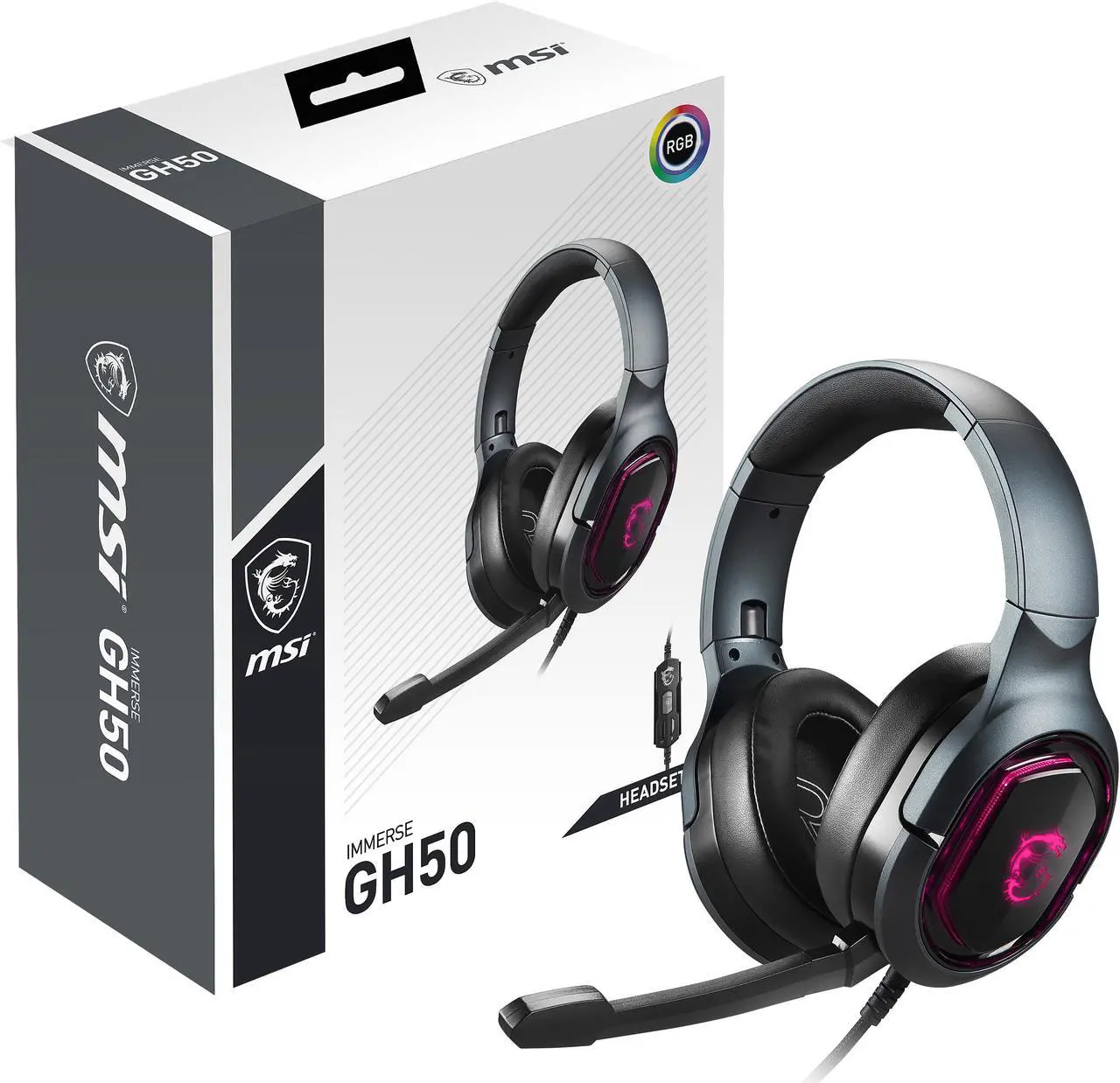 Alt view image 9 of 9 - MSI IMMERSE GH50 Gaming Headset - 7.1 Virtual Surround Sound Headphones, Vibration Feedback, 40mm Neodymium Drivers, Laptop, RGB Lighting, Detachable Mic, Inline Controls, USB 2.0 Connector - Wired