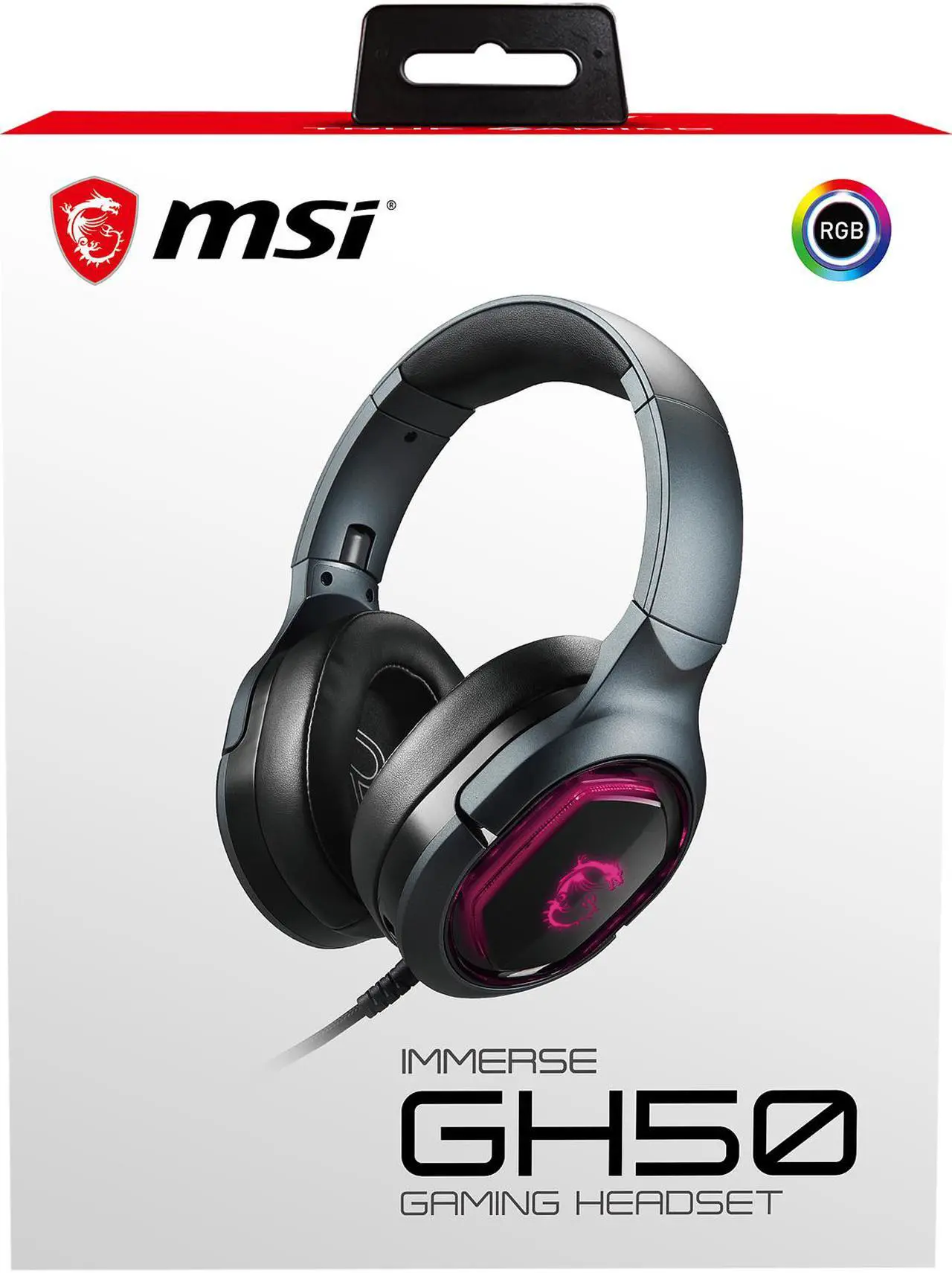Alt view image 8 of 9 - MSI IMMERSE GH50 Gaming Headset - 7.1 Virtual Surround Sound Headphones, Vibration Feedback, 40mm Neodymium Drivers, Laptop, RGB Lighting, Detachable Mic, Inline Controls, USB 2.0 Connector - Wired