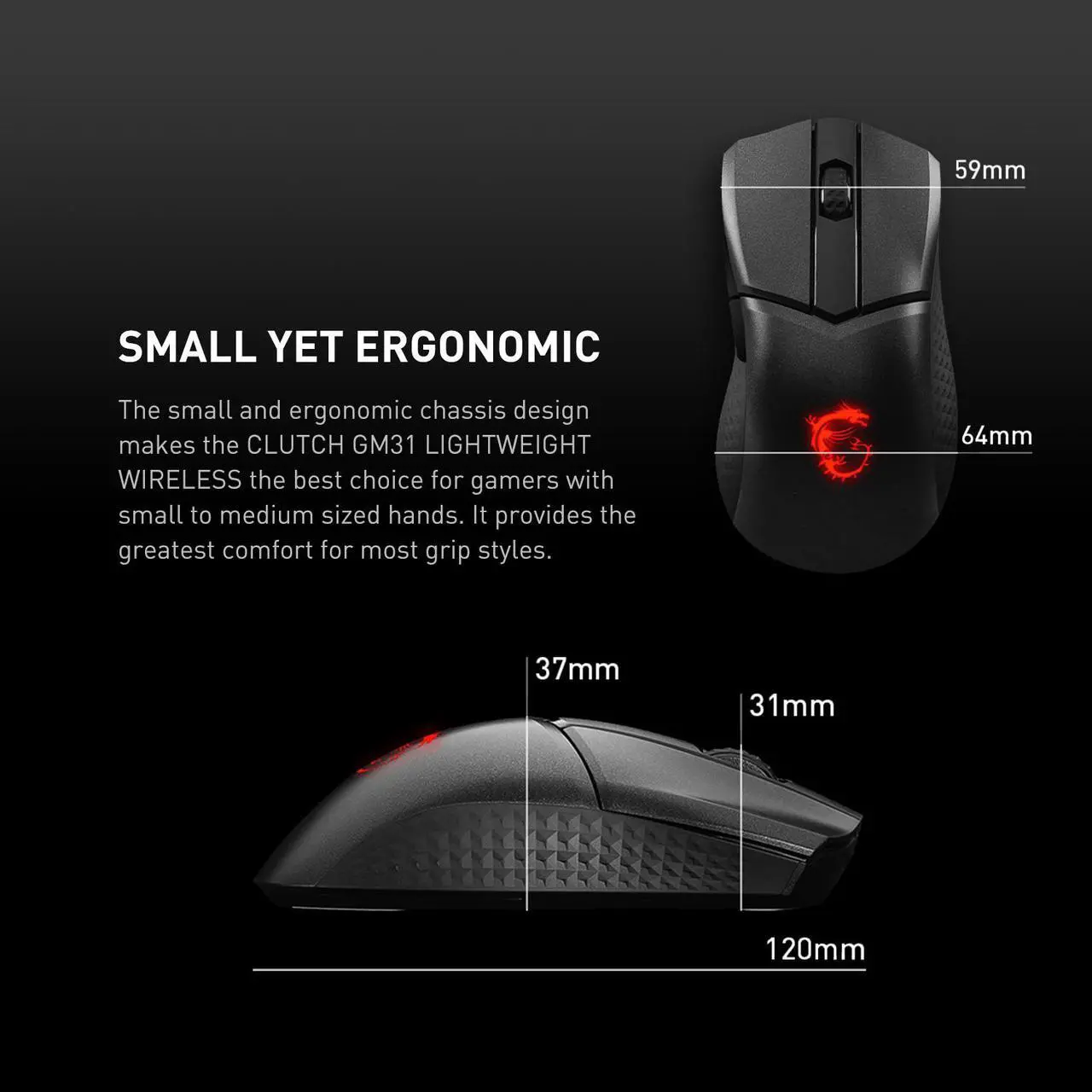 Alt view image 6 of 16 - MSI Clutch GM31 Lightweight Wireless Ergonomic Gaming Mouse & Charging Dock, 12K DPI Optical Sensor, 60M Omron Switches, Fast-Charging 110Hr Battery, RGB Mystic Light, 5 Programmable Buttons, PC/Mac