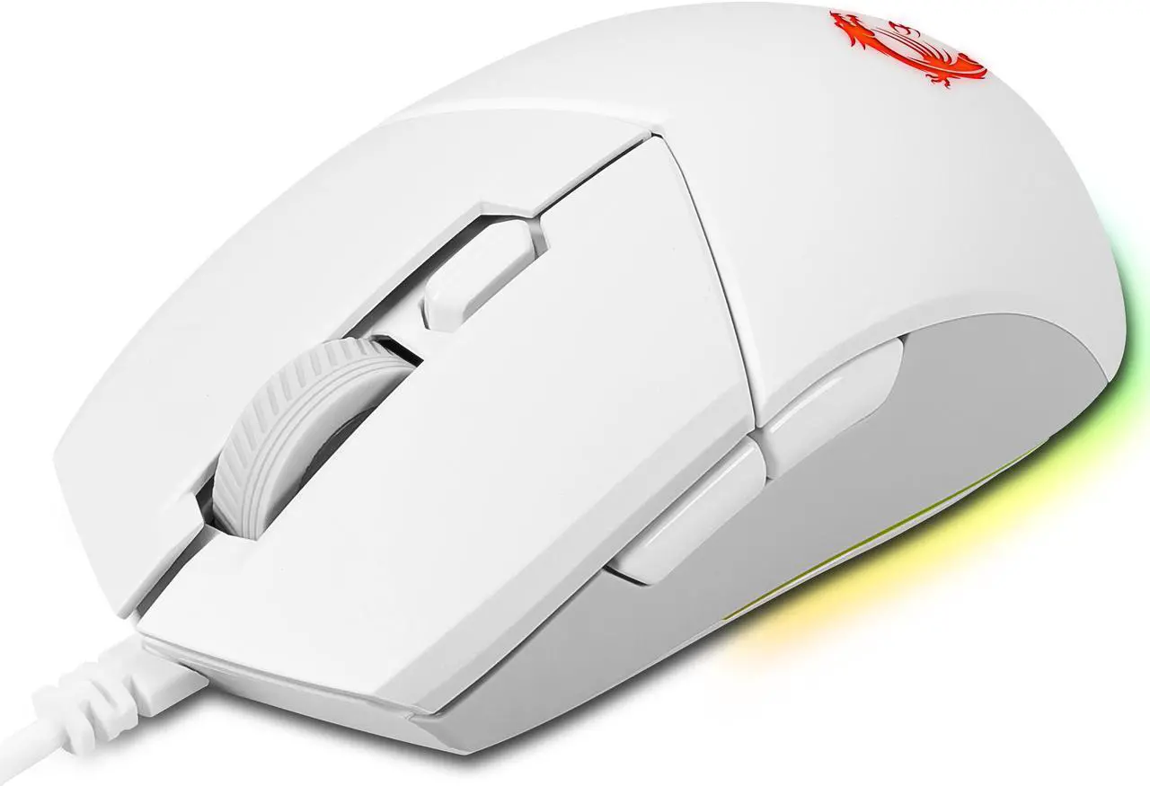 Alt view image 6 of 6 - MSI Clutch GM11 White Gaming Mouse - 5000 DPI Optical Sensor, Symmetrical, 10M+ Click OMRON Switches, 6-Buttons, 1ms Latency, RGB Mystic Light, 89g - Wired