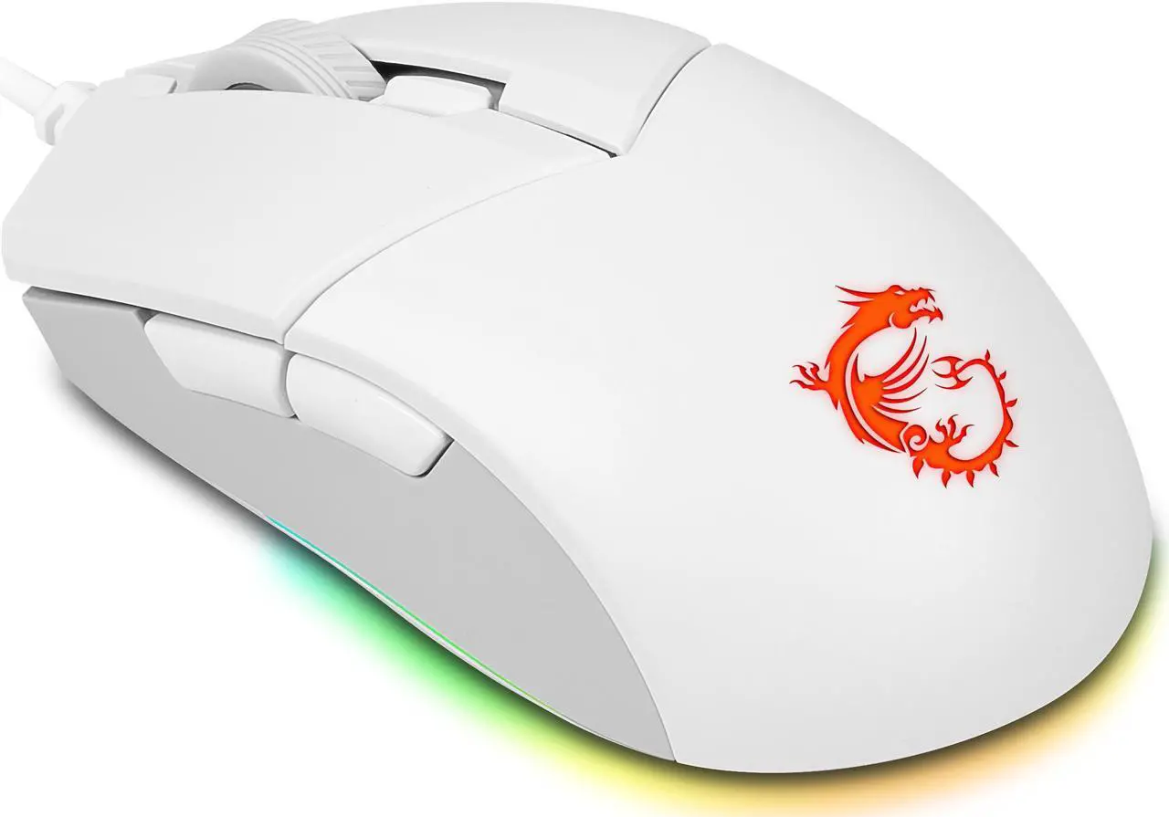 Alt view image 5 of 6 - MSI Clutch GM11 White Gaming Mouse - 5000 DPI Optical Sensor, Symmetrical, 10M+ Click OMRON Switches, 6-Buttons, 1ms Latency, RGB Mystic Light, 89g - Wired