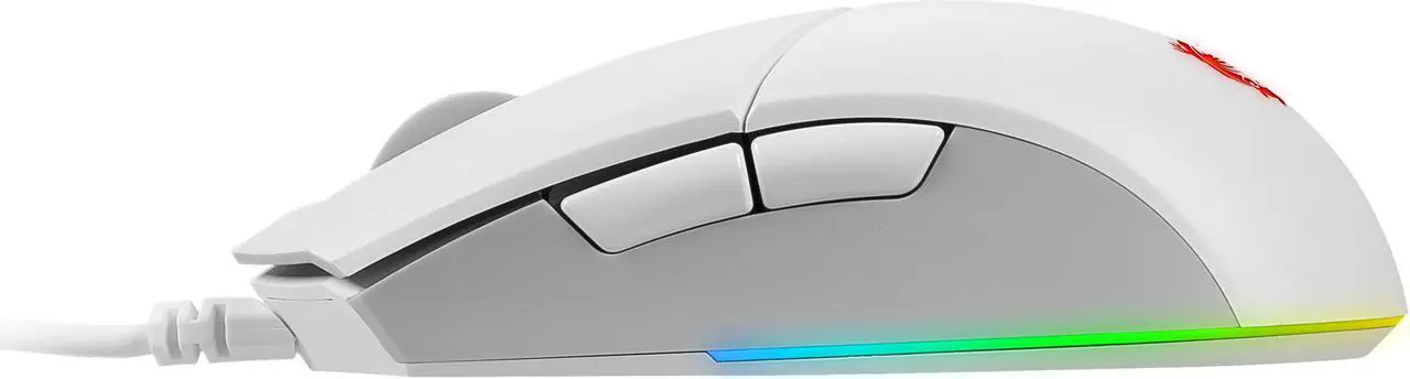 Alt view image 4 of 6 - MSI Clutch GM11 White Gaming Mouse - 5000 DPI Optical Sensor, Symmetrical, 10M+ Click OMRON Switches, 6-Buttons, 1ms Latency, RGB Mystic Light, 89g - Wired