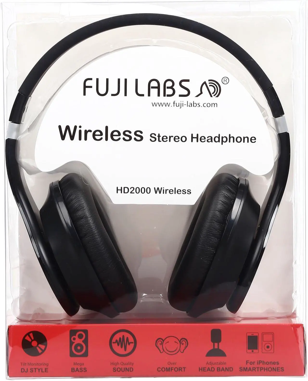 Alt view image 8 of 7 - Fuji Labs Wireless HD2000 Professional Stereo Headphones - Black