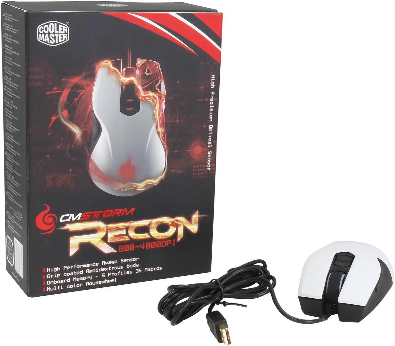 Alt view image 8 of 8 - CM Storm Recon - Ambidextrous 4000 DPI Gaming Mouse with Multicolor LEDs for Left and Right Handed Users (White)