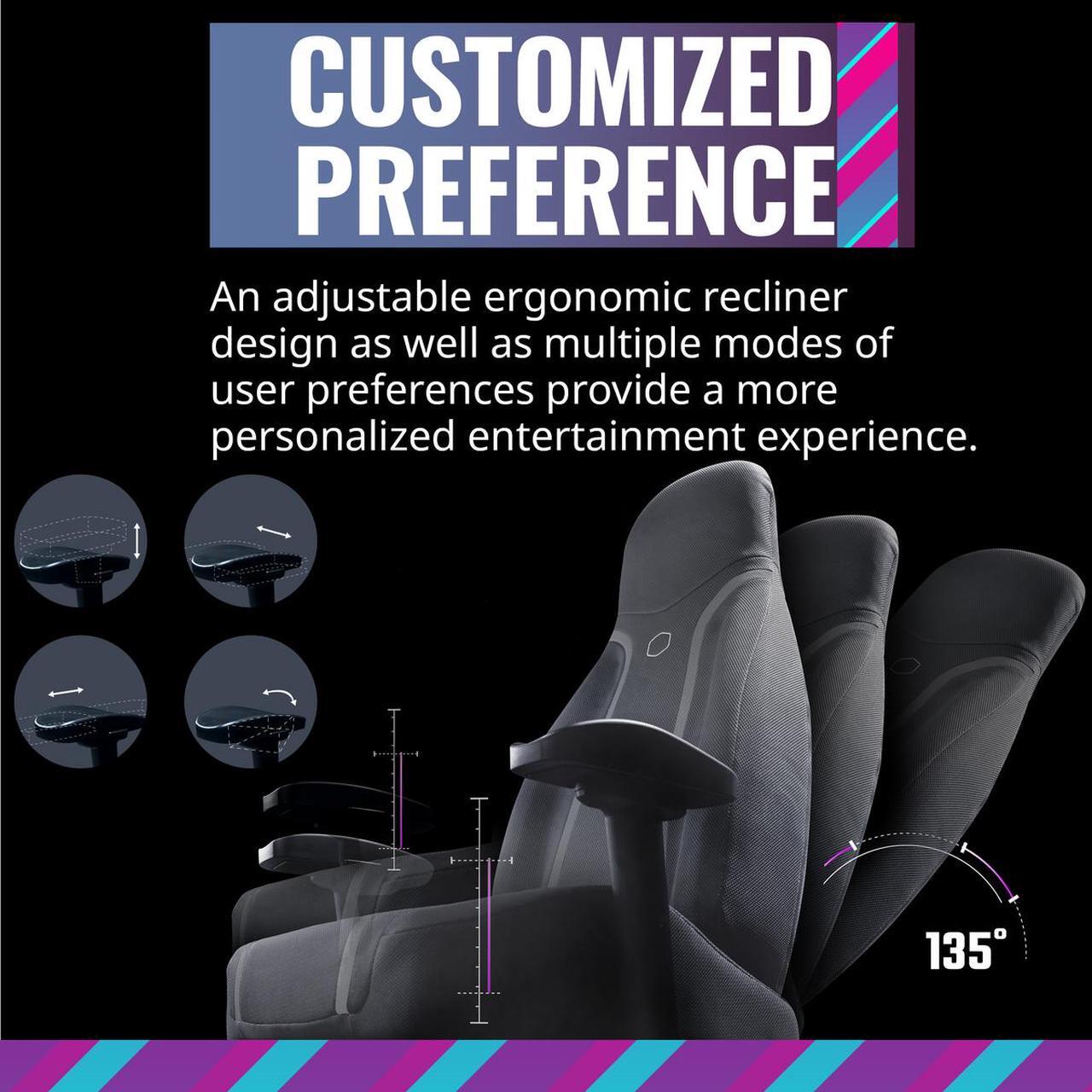 Alt view image 4 of 14 - Cooler Master Synk X Lunar Gray Ergonomic Real-Time Tactile Immersion Chair, Retractable Leg Rest, All-in-one Controller, Breathable Fabric, Stable Rolling Base, Solid Structure (IXC-SX1-I-US1)