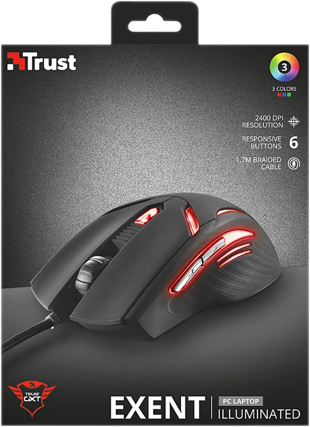 Alt view image 6 of 6 - Trust GXT 152 Exent Illuminated Gaming Mouse - Accurate 2400 dpi Gamer Mouse with 6 Buttons and Illuminated Top and Sides