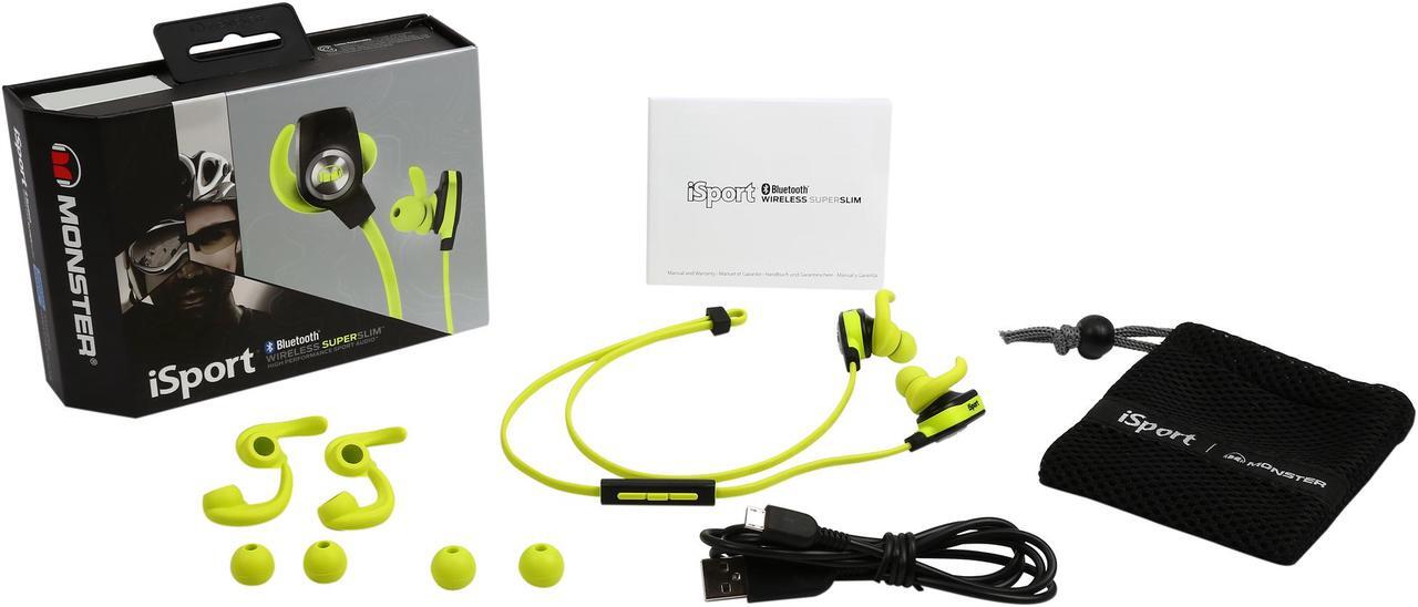 Alt view image 6 of 6 - Monster iSport SuperSlim Bluetooth Wireless In-Ear Headphones (Neon Green)