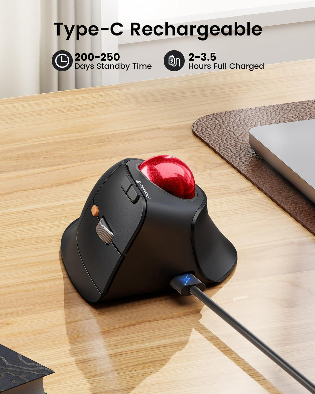 Open Box: ProtoArc Vertical Wireless Trackball Mouse, EM05 NL Bluetooth Ergonomic Rollerball Mouse Rechargeable Computer Laptop Thumb Mice, 3 Device Connection, Compatible with iPad, Mac, Windows, PC-Red - Newegg.com - Open Box condition - Image 14