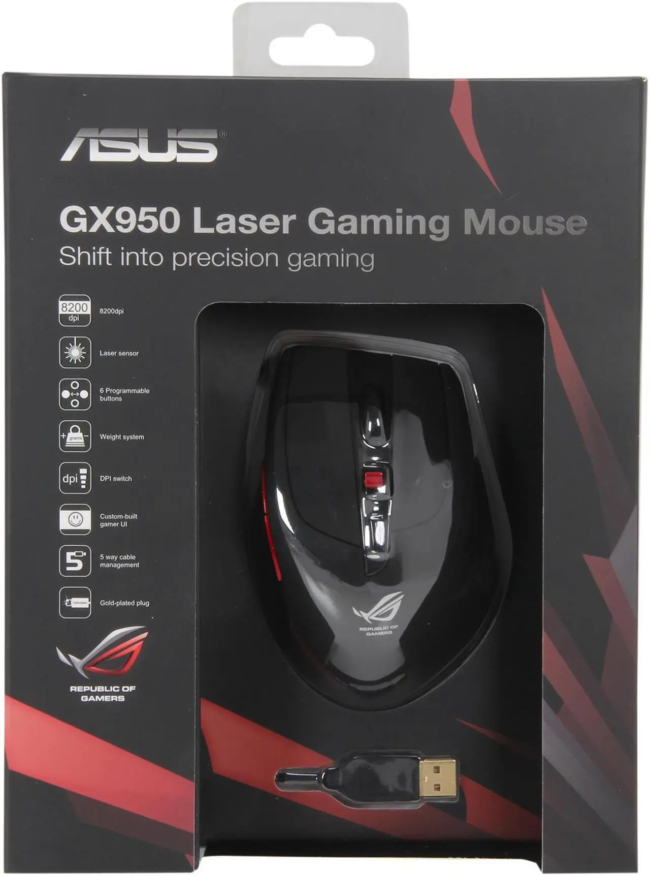 Alt view image 6 of 6 - ASUS ROG GX950 90-XB3L00MU00000- Black 1 x Wheel USB Wired Laser Mouse
