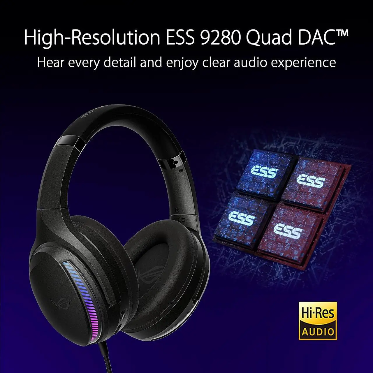 Alt view image 2 of 7 - ASUS ROG Fusion II 300 Gaming Headset (AI Beamforming Mic with Noise Canceling, 7.1 Surround Sound, 50mm Driver, Hi-Res ESS 9280 Quad DAC, USB-C, for PC, Mac, PS4, PS5, Switch)- Black
