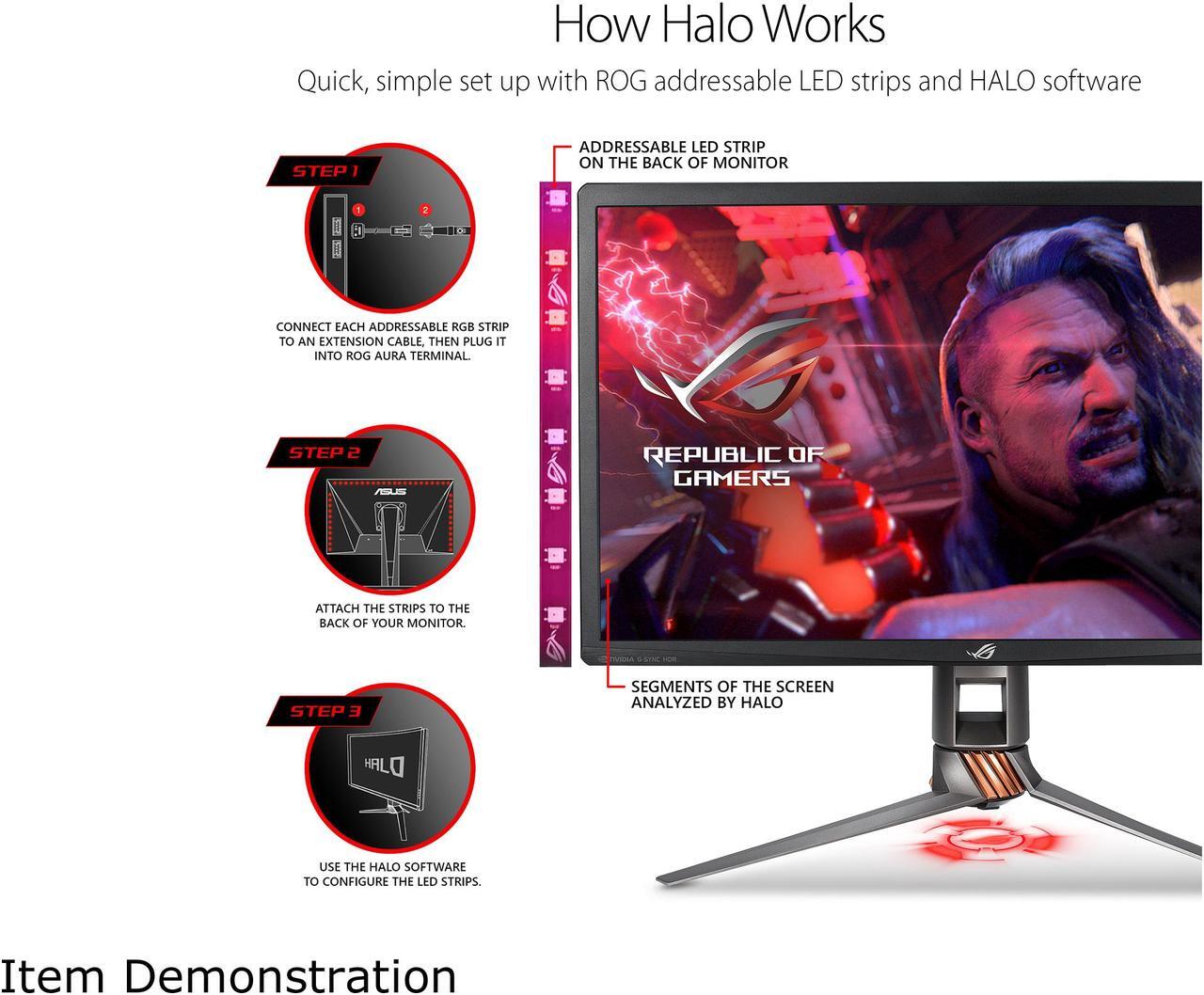 Alt view image 4 of 7 - ASUS ROG Aura Terminal Addressable RGB Controller with Four-ports, Three Magnetic LED Strips, Halo and AURA Sync RGB Software
