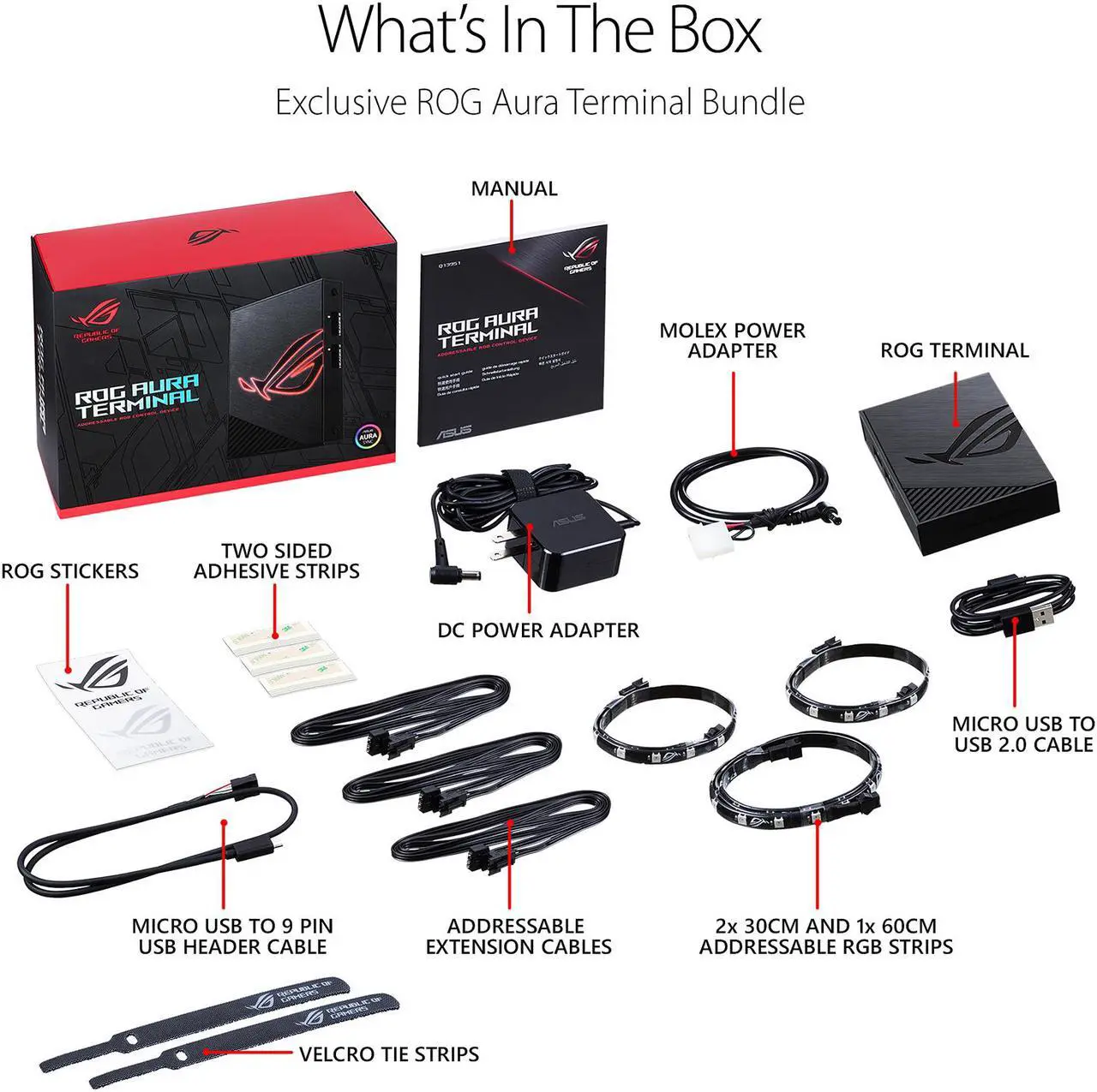 Alt view image 7 of 7 - ASUS ROG Aura Terminal Addressable RGB Controller with Four-ports, Three Magnetic LED Strips, Halo and AURA Sync RGB Software