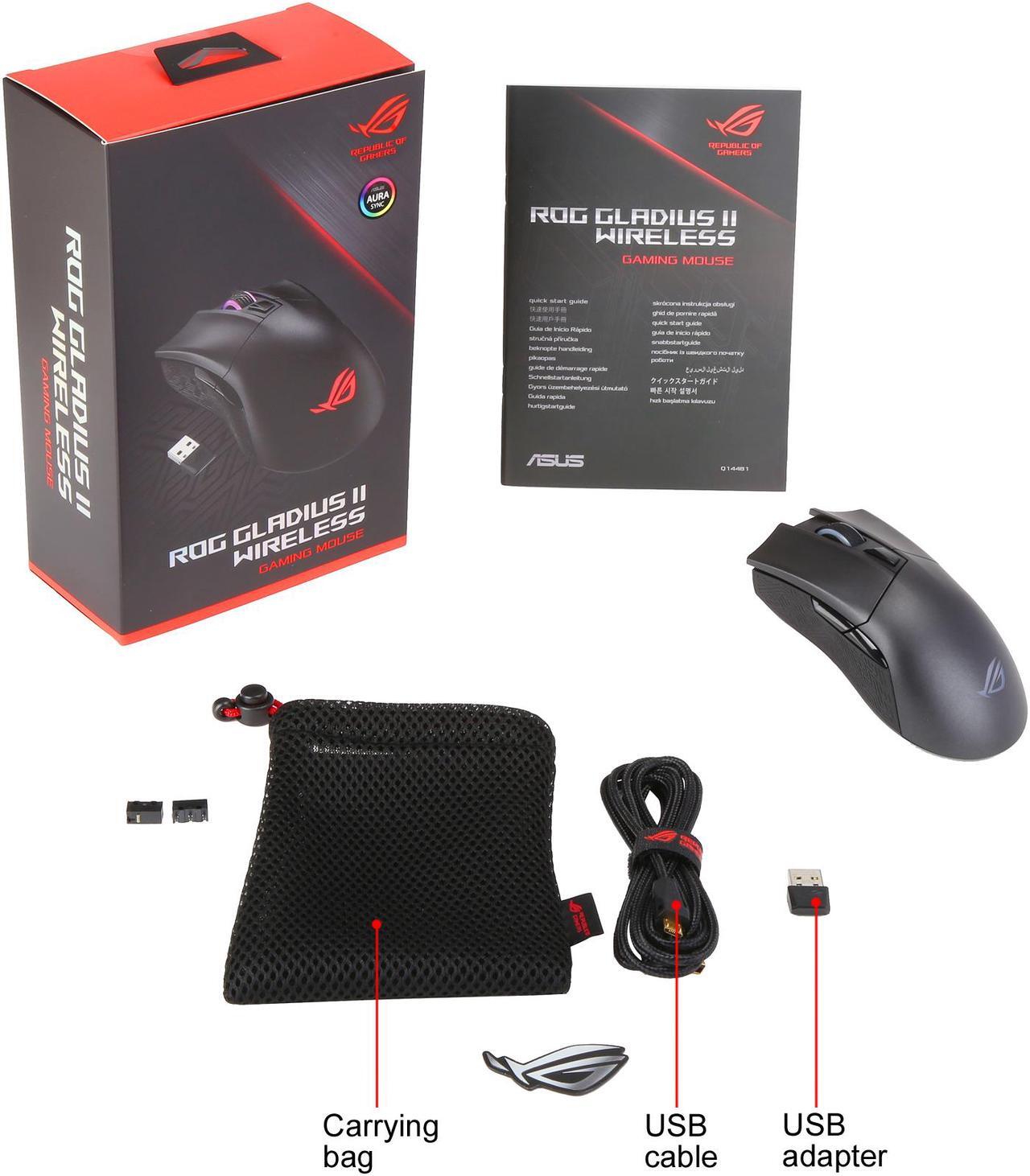 Alt view image 8 of 7 - ASUS Wireless Optical Gaming Mouse for PC - ROG Gladius II | Right-hand Grip | 12000 DPI Optical Sensor, 400 IPS, Omron Switches | 6 Programmable Buttons | Aura Sync RGB Lighting, ROG Armoury II