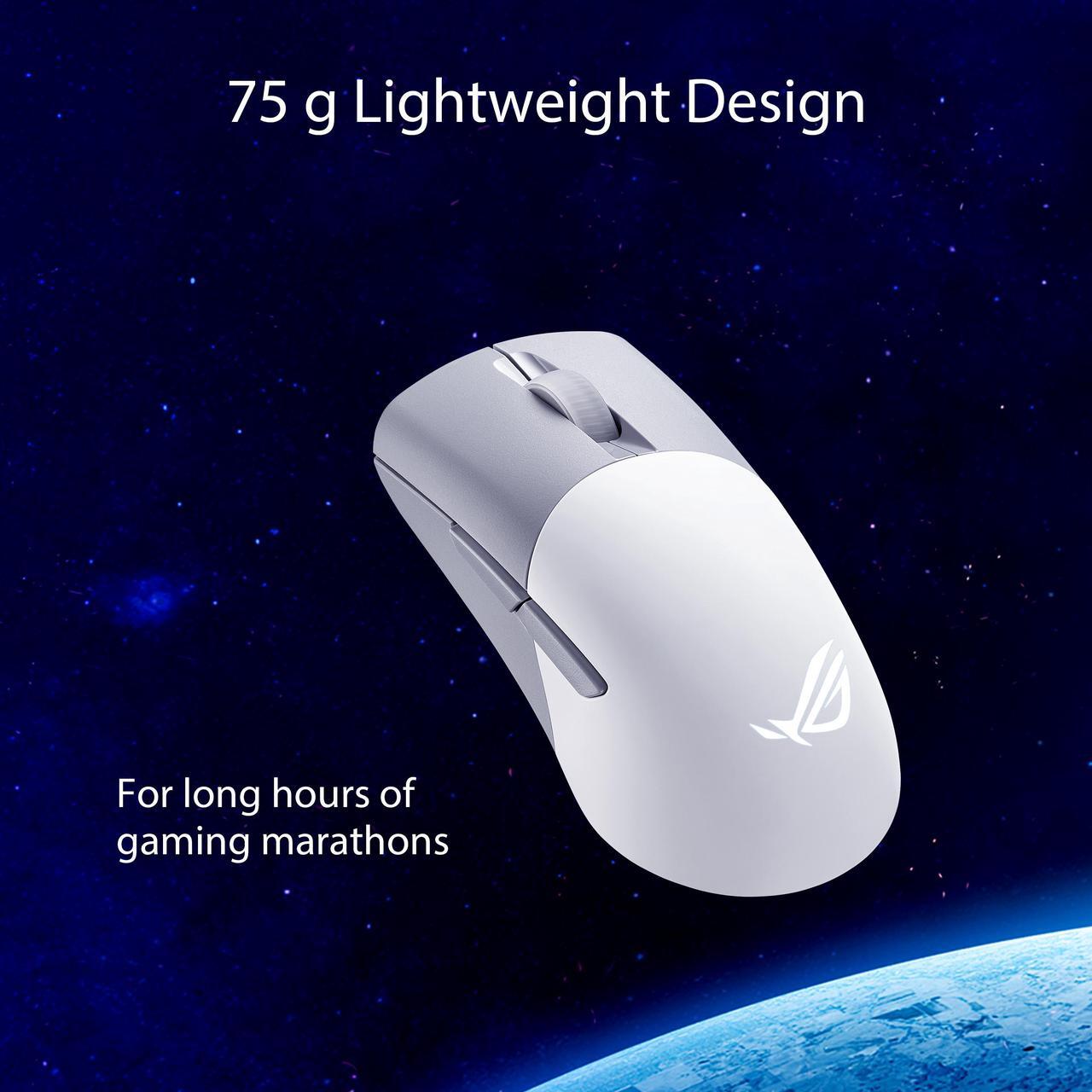 Alt view image 4 of 7 - Asus ROG Keris Wireless AimPoint Gaming Mouse, Tri-mode connectivity (2.4GHz RF, Bluetooth, Wired), 36000 DPI sensor, 5 programmable buttons, ROG SpeedNova, Replaceable switches, Paracord cable, White