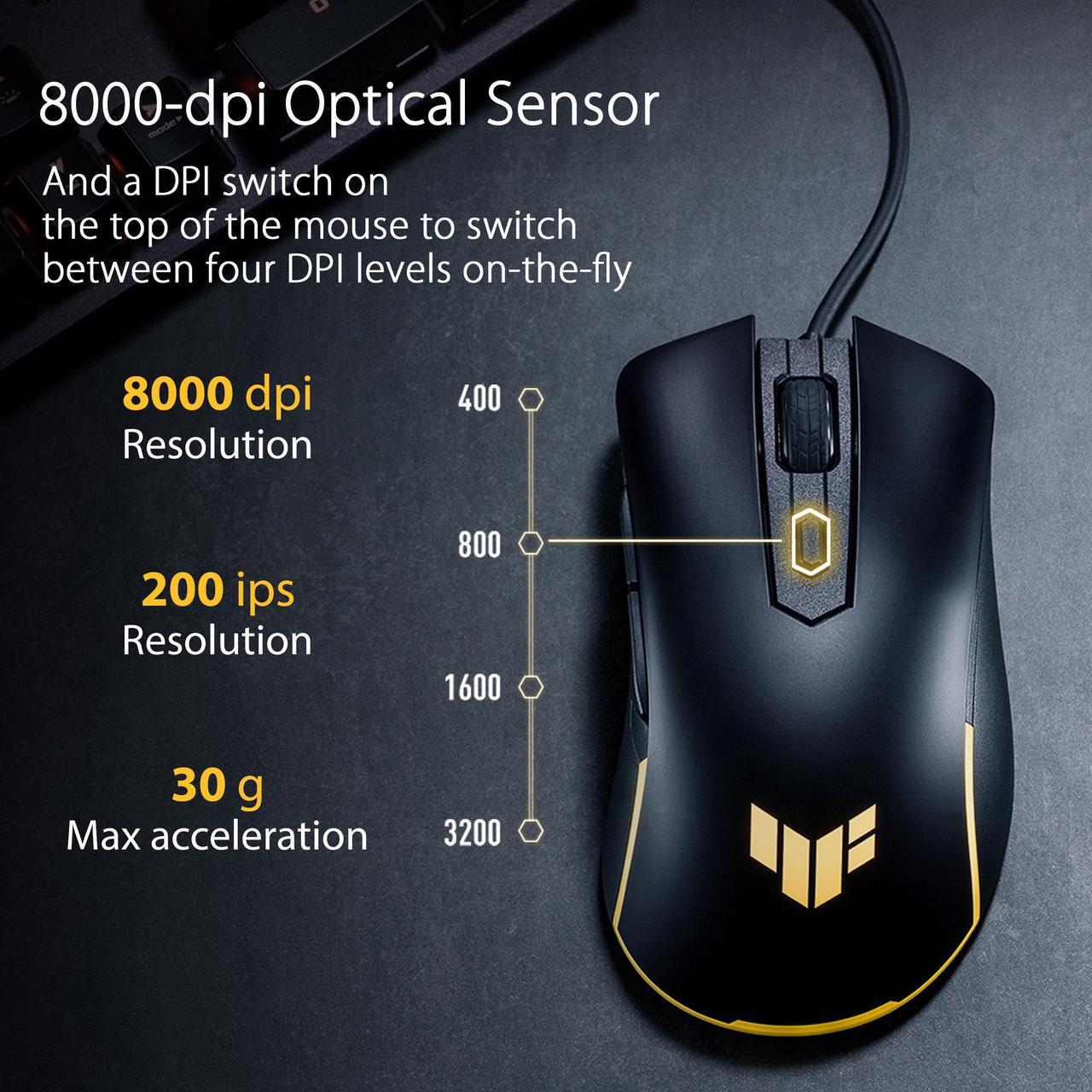 Alt view image 5 of 12 - ASUS TUF Gaming M3 Gen II ultralight 59-gram wired gaming mouse, IP56 dust and water resistance, 8000 dpi sensor, six programmable buttons, Black