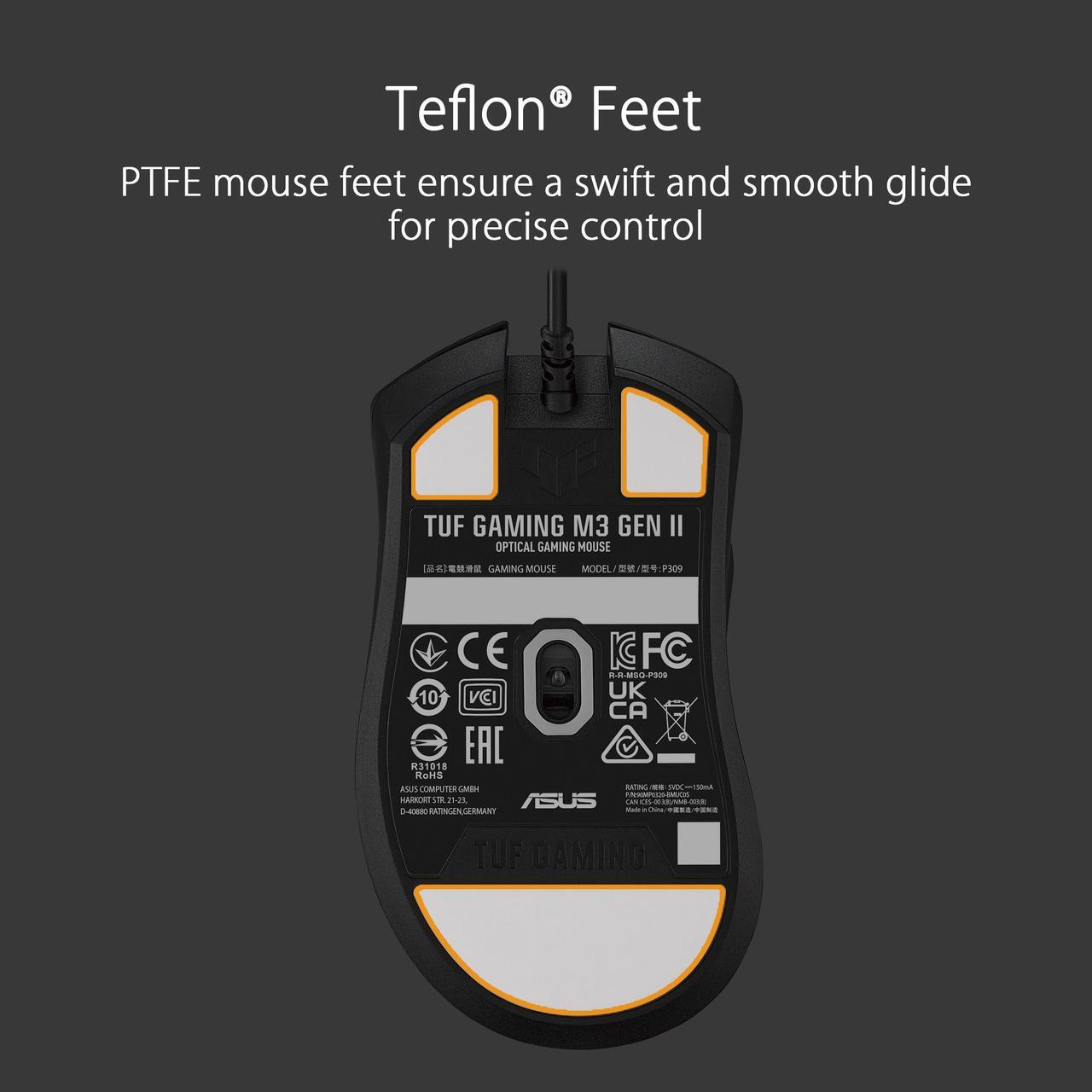 Alt view image 7 of 12 - ASUS TUF Gaming M3 Gen II ultralight 59-gram wired gaming mouse, IP56 dust and water resistance, 8000 dpi sensor, six programmable buttons, Black