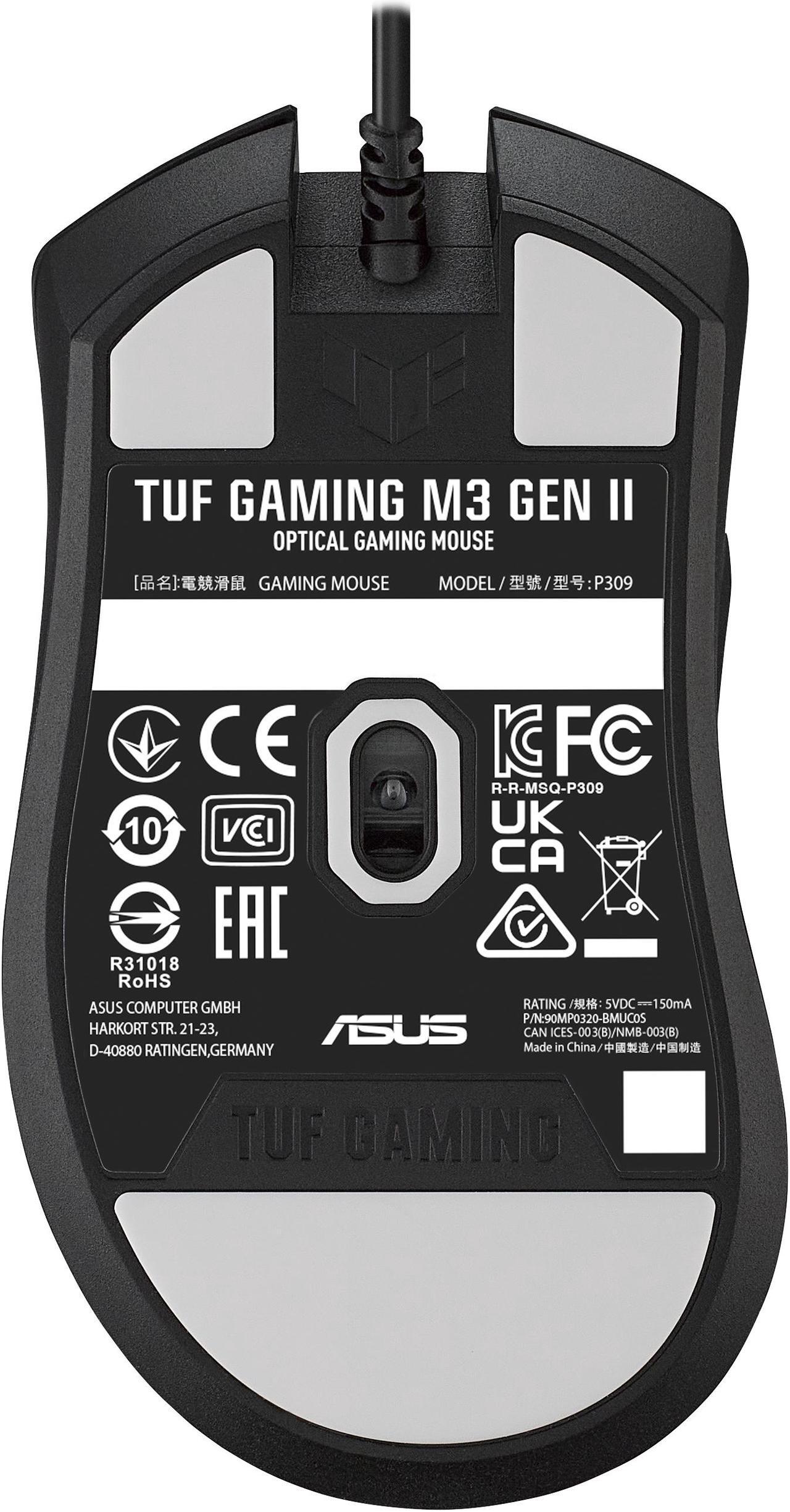Alt view image 12 of 12 - ASUS TUF Gaming M3 Gen II ultralight 59-gram wired gaming mouse, IP56 dust and water resistance, 8000 dpi sensor, six programmable buttons, Black