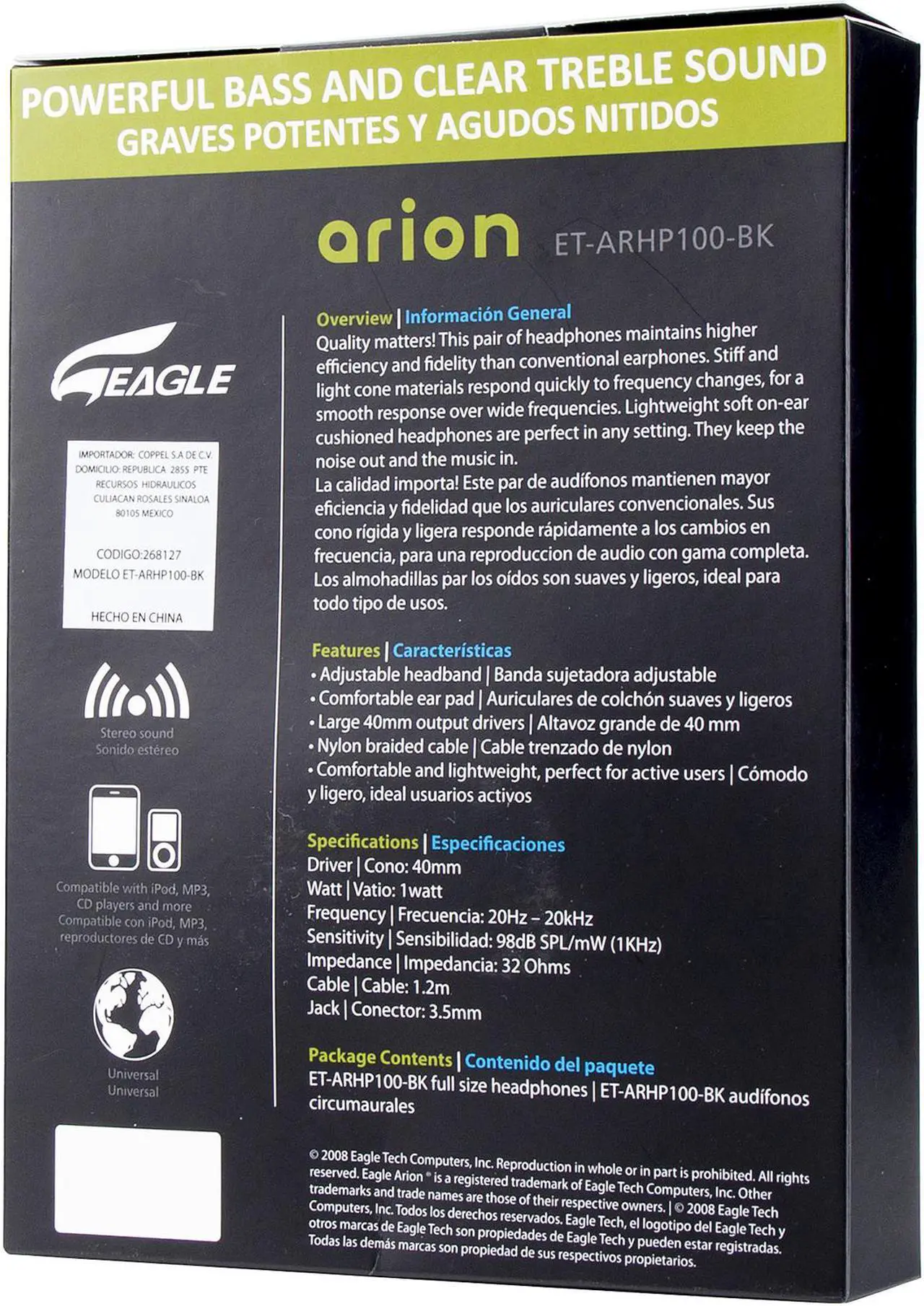 Alt view image 6 of 6 - EAGLE TECH Arion Black ET-ARHP100-BK 3.5mm Connector Circumaural Stereo Headphones for Computers / Smartphones / Tablets /MP3 Players