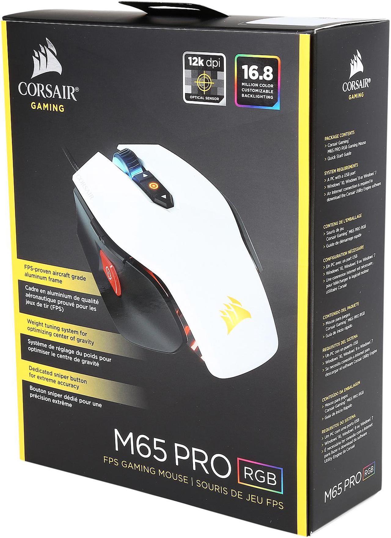 Alt view image 8 of 8 - Corsair Gaming M65 PRO RGB FPS Gaming Mouse, Backlit RGB LED, 12000 DPI, Optical, White
