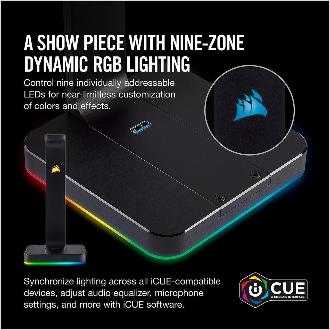 Alt view image 4 of 12 - Corsair ST100 RGB Premium Headset Stand with 7.1 Surround Sound - 3.5mm and 2xUSB 3.0