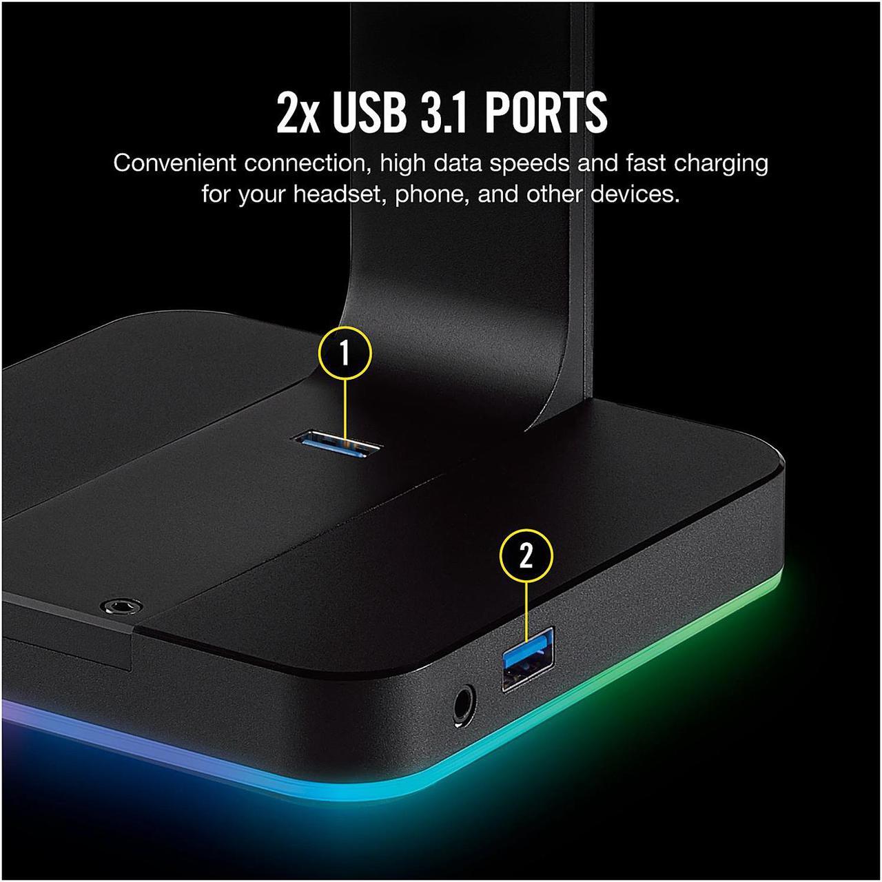Alt view image 5 of 12 - Corsair ST100 RGB Premium Headset Stand with 7.1 Surround Sound - 3.5mm and 2xUSB 3.0