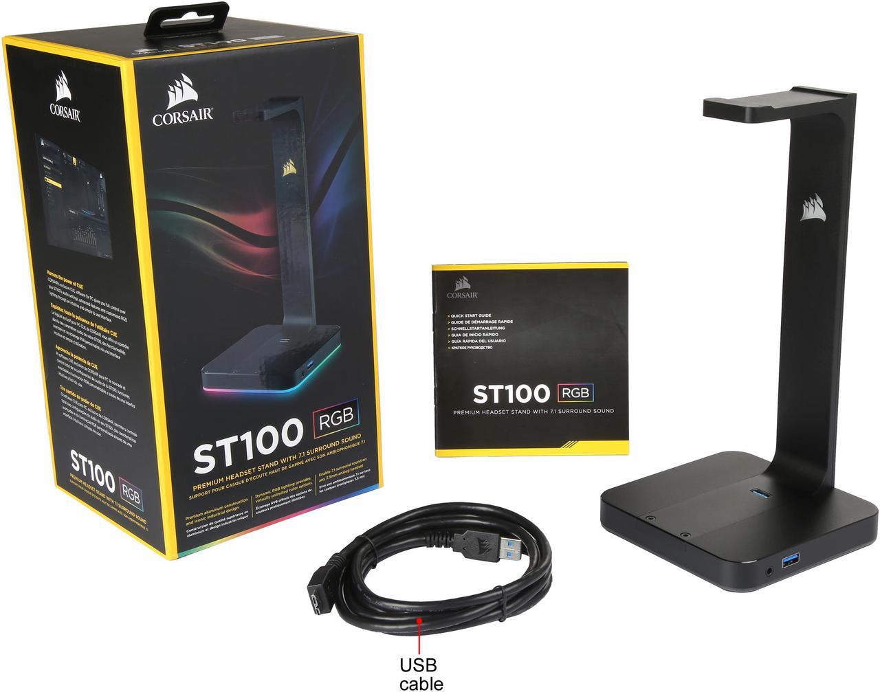 Alt view image 13 of 12 - Corsair ST100 RGB Premium Headset Stand with 7.1 Surround Sound - 3.5mm and 2xUSB 3.0