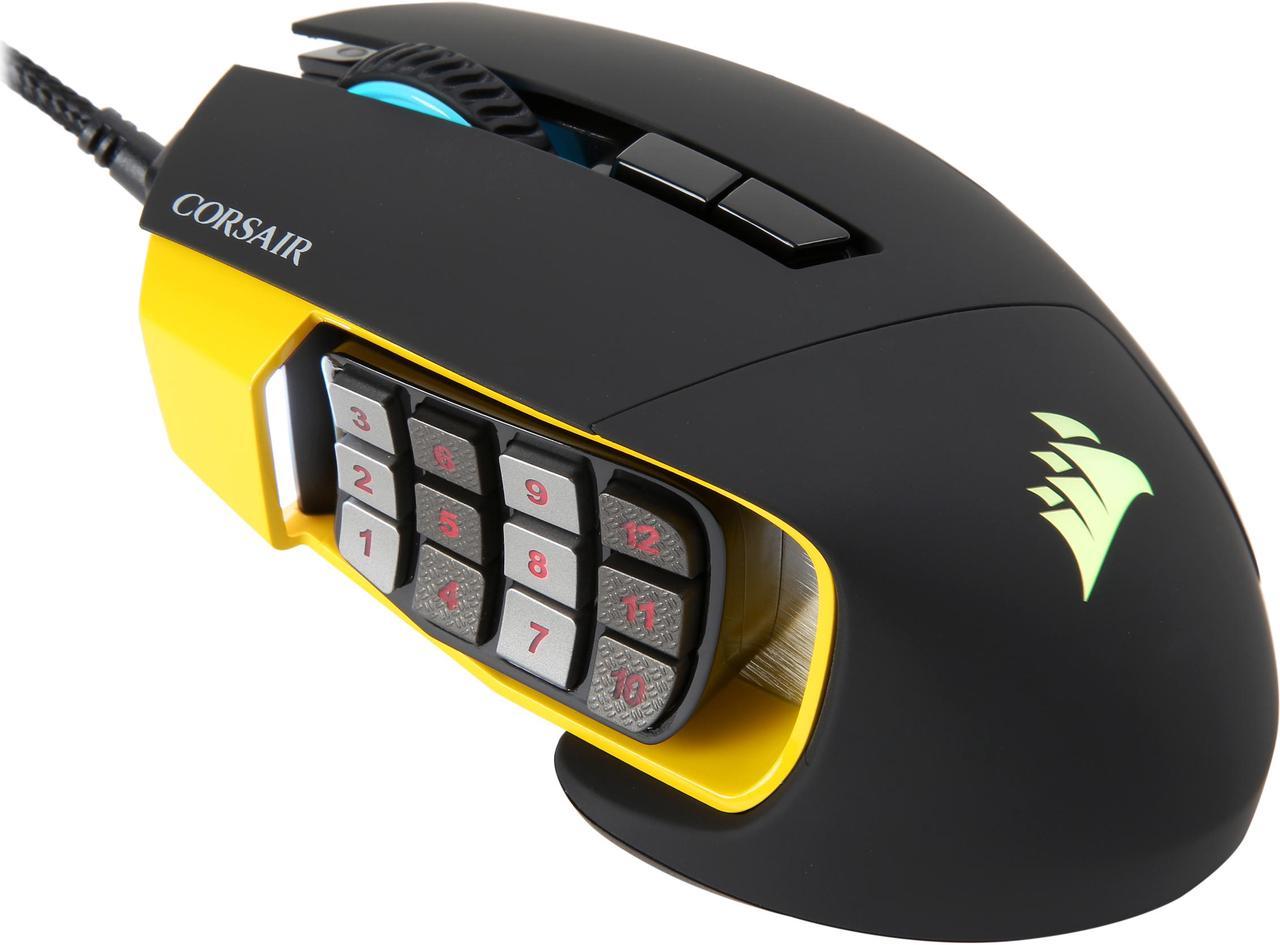 Corsair Gaming SCIMITAR RGB MOBA / MMO Gaming Mouse Worldwide version, Key Slider Mechanical Buttons, 12000 dpi, Yellow