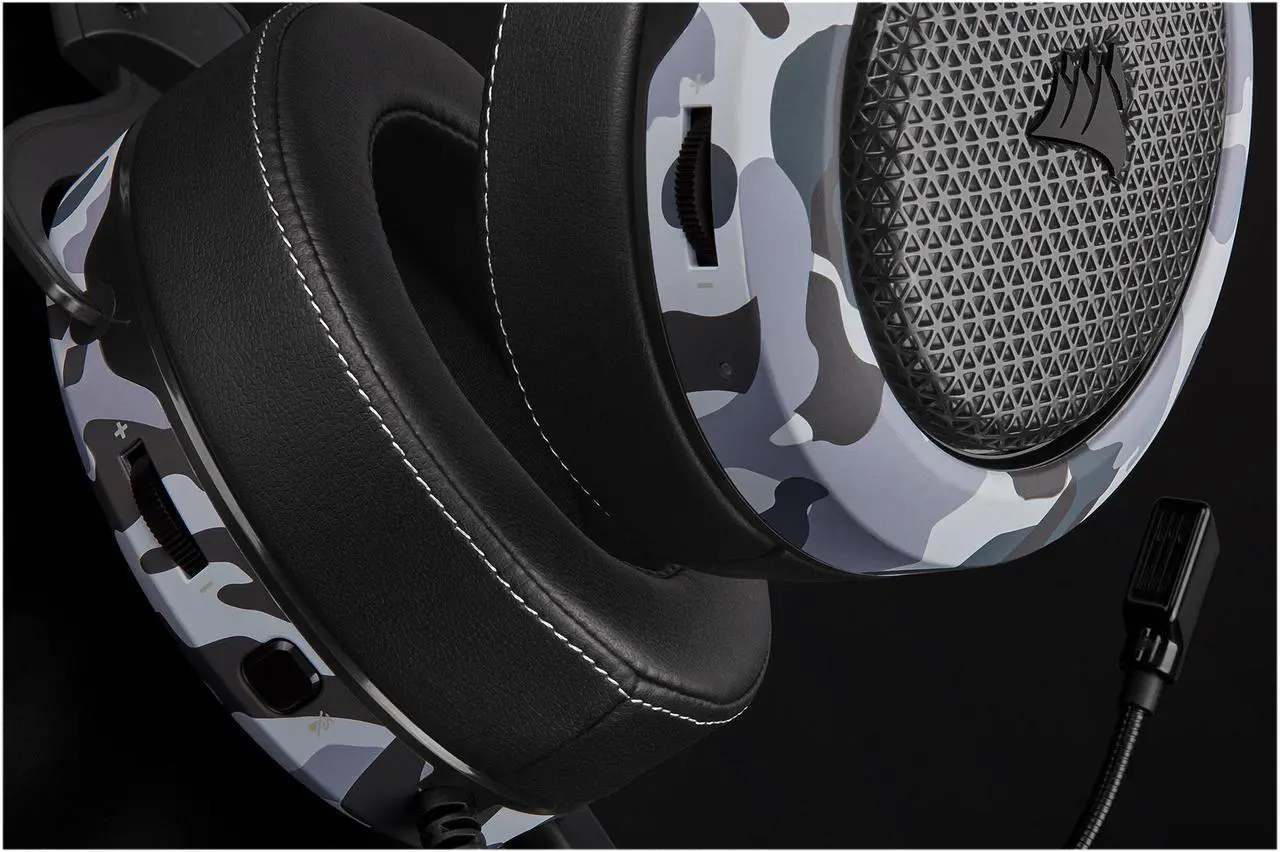 Alt view image 6 of 19 - Corsair HS60 Haptic Stereo Gaming Headset with Haptic Bass, Memory Foam Earcups, Removable Microphone, Windows Sonic Compatible, Discord-Certified for PC - Arctic Camo