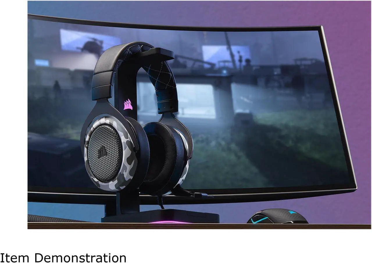 Alt view image 10 of 19 - Corsair HS60 Haptic Stereo Gaming Headset with Haptic Bass, Memory Foam Earcups, Removable Microphone, Windows Sonic Compatible, Discord-Certified for PC - Arctic Camo