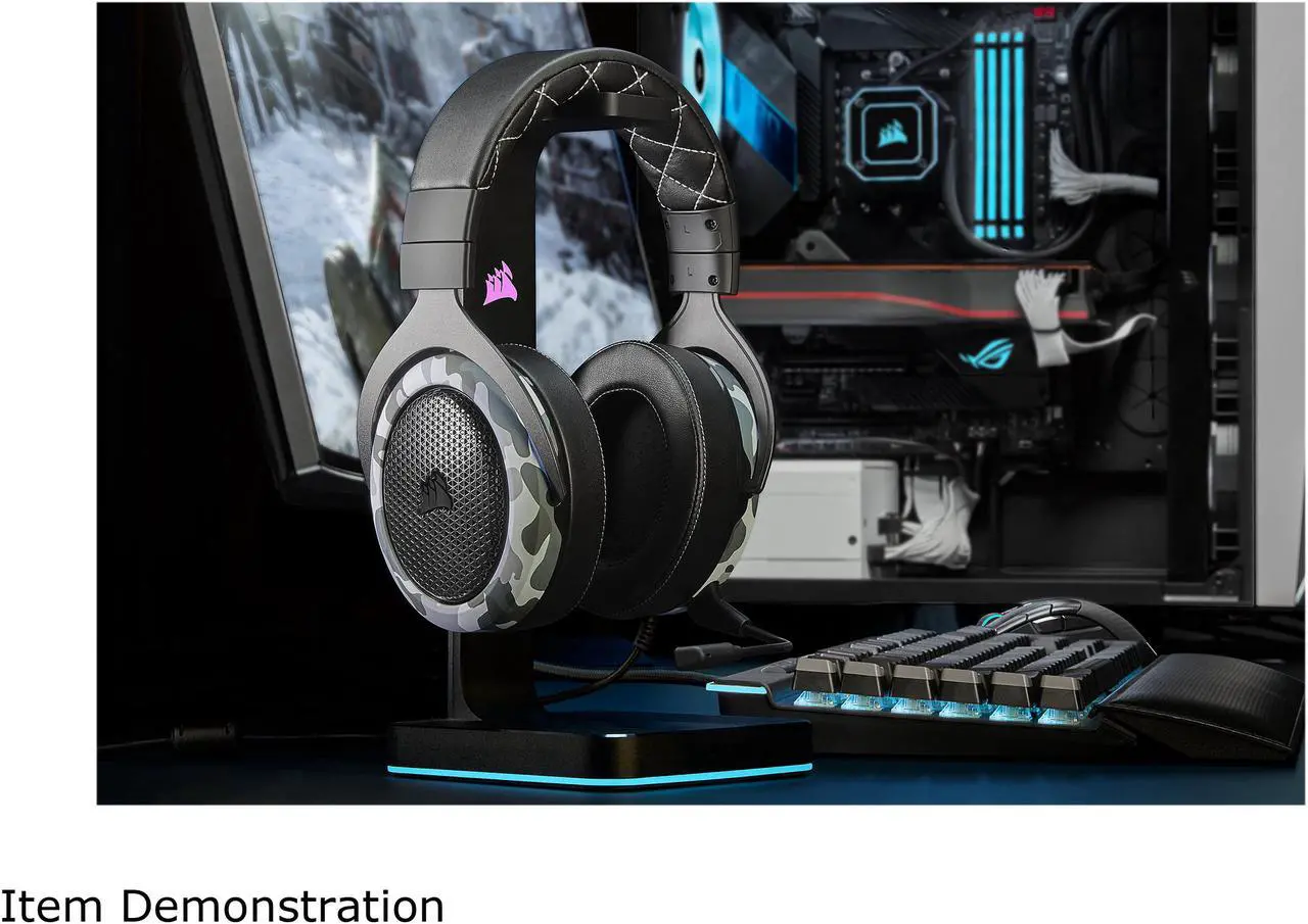 Alt view image 11 of 19 - Corsair HS60 Haptic Stereo Gaming Headset with Haptic Bass, Memory Foam Earcups, Removable Microphone, Windows Sonic Compatible, Discord-Certified for PC - Arctic Camo