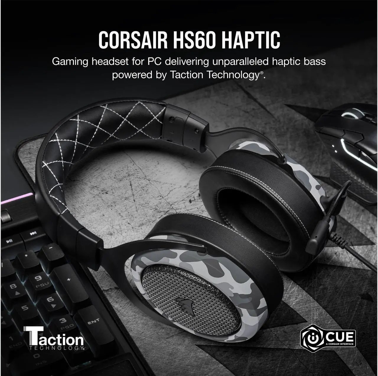 Alt view image 13 of 19 - Corsair HS60 Haptic Stereo Gaming Headset with Haptic Bass, Memory Foam Earcups, Removable Microphone, Windows Sonic Compatible, Discord-Certified for PC - Arctic Camo