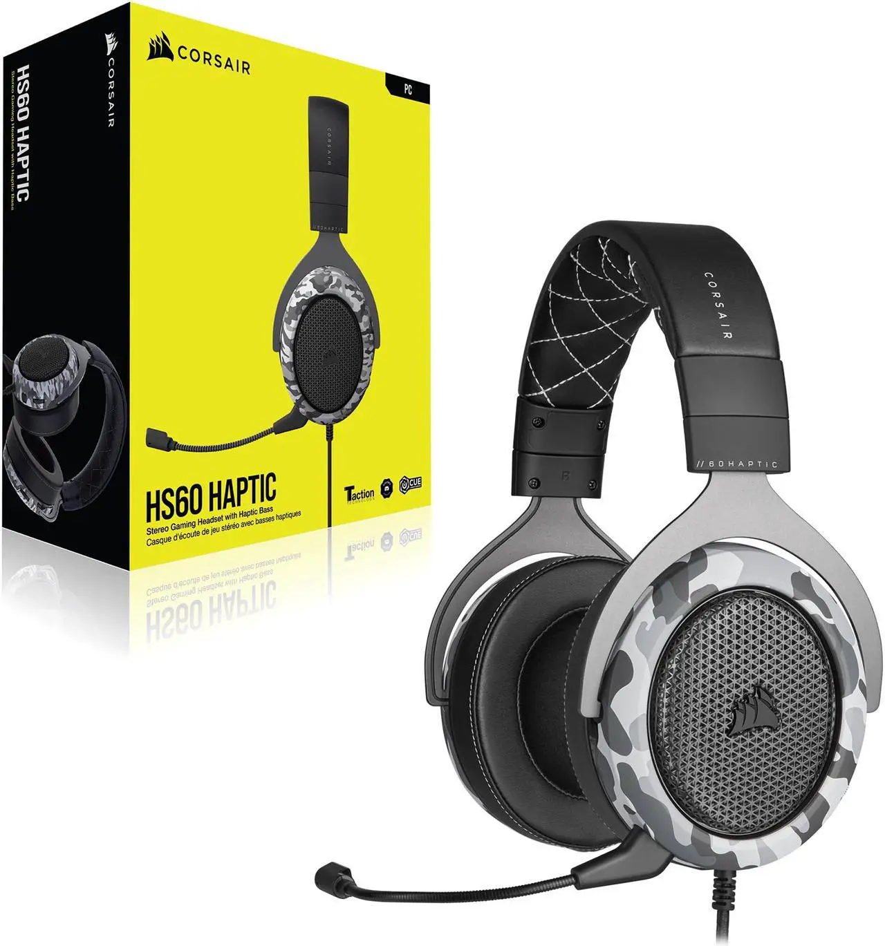 Alt view image 19 of 19 - Corsair HS60 Haptic Stereo Gaming Headset with Haptic Bass, Memory Foam Earcups, Removable Microphone, Windows Sonic Compatible, Discord-Certified for PC - Arctic Camo