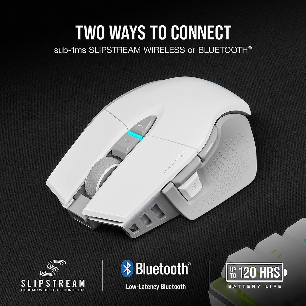 Alt view image 3 of 8 - CORSAIR M65 RGB ULTRA WIRELESS Gaming Mouse, Backlit RGB LED, Optical, Tunable FPS, White (CH-9319511-NA2)
