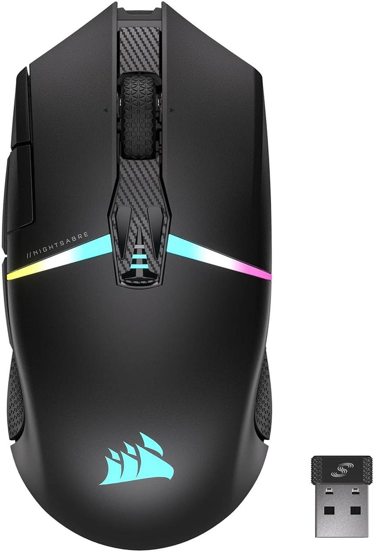 Corsair NIGHTSABRE WIRELESS RGB Gaming Mouse, hyper-fast sub-1ms SLIPSTREAM WIRELESS, 26k DPI Optical Sensor, 11 fully programmable buttons, Six-zone RGB backlighting, Black