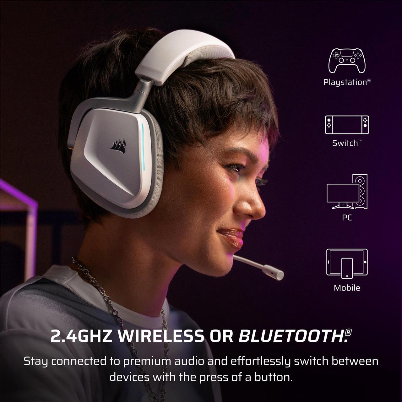 Alt view image 10 of 13 - Corsair VOID WIRELESS v2 Gaming Headset Works with PC, PS5 and Nintendo Switch- White (CA-9011380-WW)