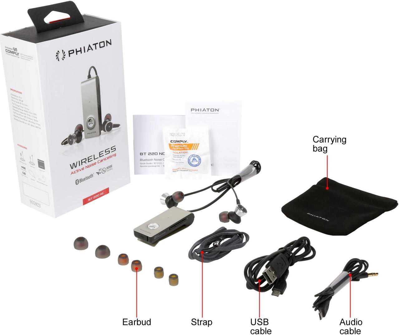 Alt view image 9 of 9 - Phiaton BT 220 NC Active Noise Cancelling Wireless Bluetooth Earphones - Long Lasting Battery Life, Pocket Clip, and Everplay-X Tether Cable