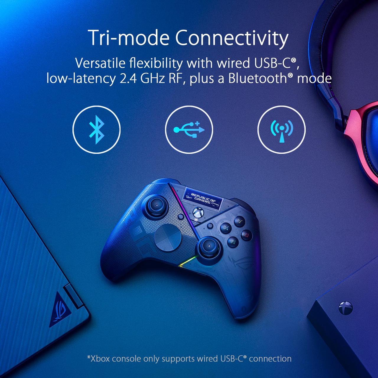 Alt view image 13 of 17 - ASUS ROG Raikiri Pro gaming controller, OLED display, tri-mode connectivity, remappable buttons&triggers, 4 rear buttons, step&linear triggers, adjustable joystick sensitivity, 3.5mm jack, PC and Xbox