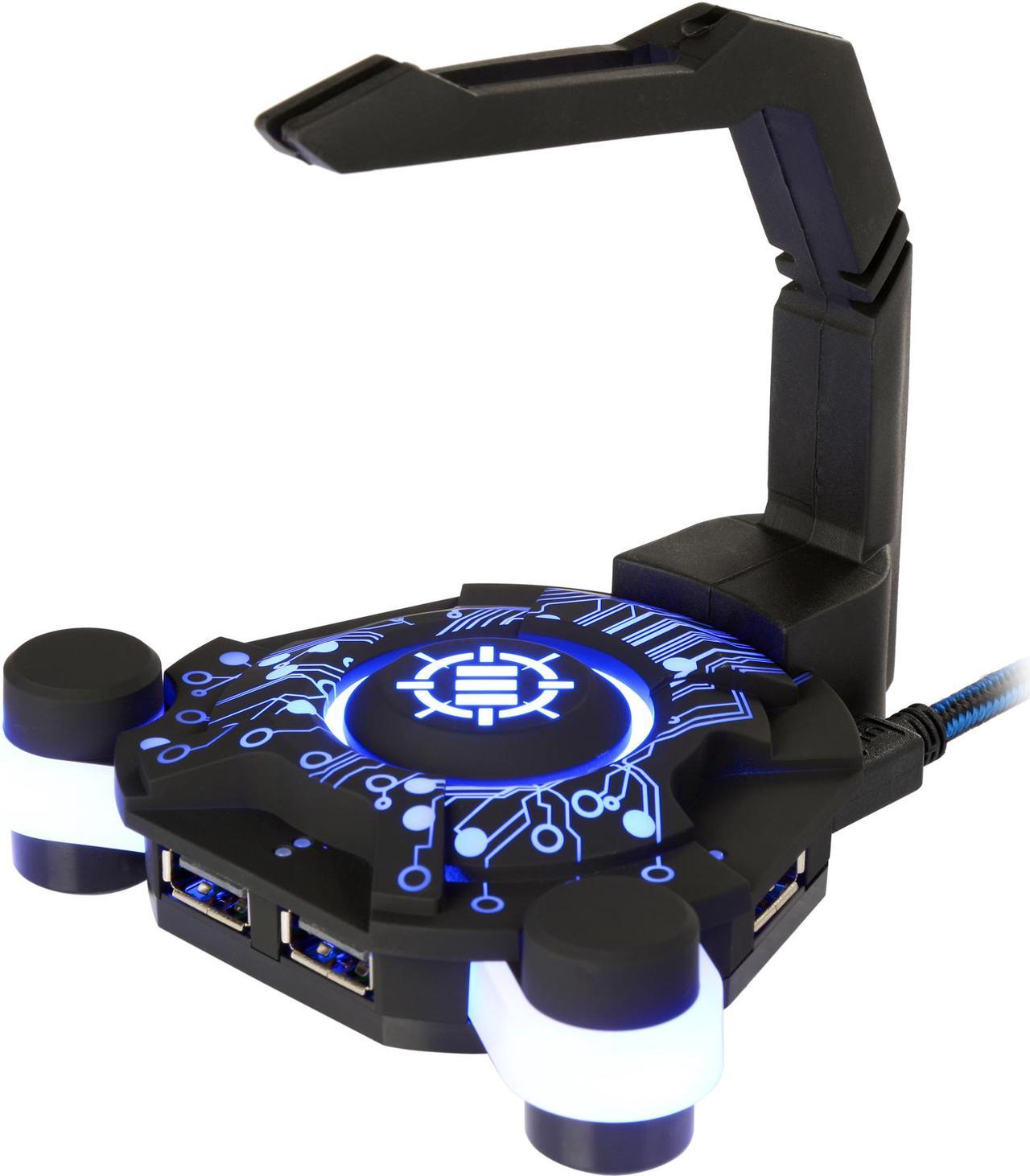 ENHANCE Mouse Bungee Cord Holder and Active USB Hub with Blue LED Lighting - Boost Gaming Accuracy By Eliminating Cable Drag