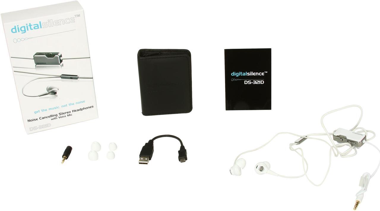 Alt view image 6 of 6 - Digital Silence White Stereo Digital Ambient Noise Cancelling Earphone with Microphone DS-321D