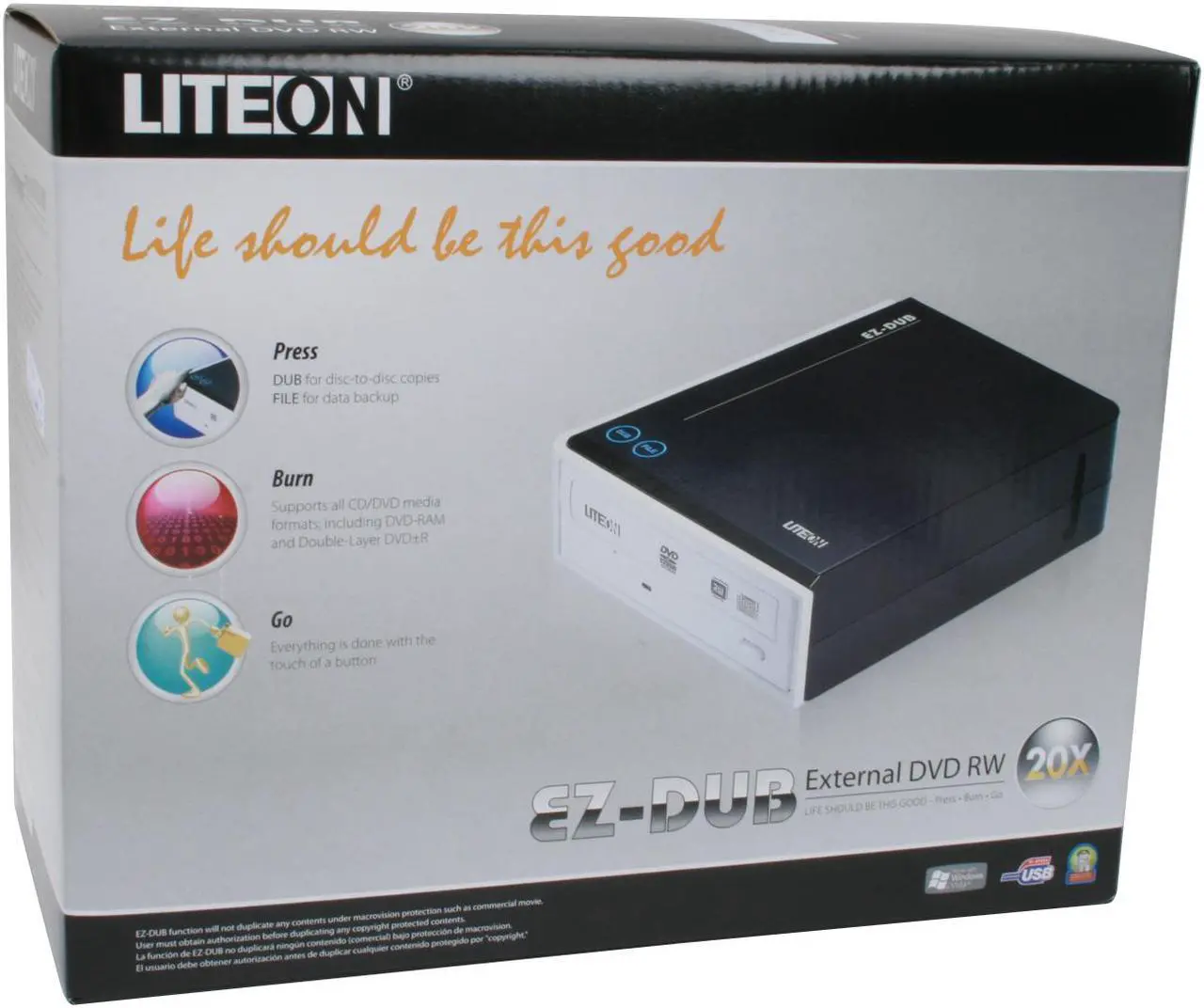 Alt view image 5 of 5 - LITE-ON USB 2.0 EZ DUB External 20X DVD±R Burner Model DX-20A4PU-06