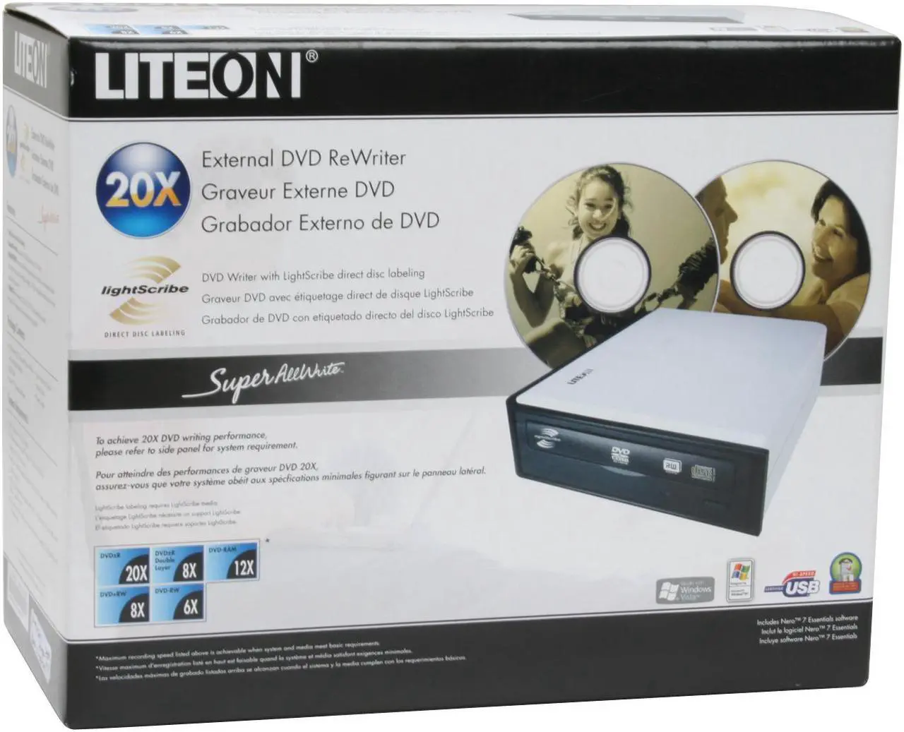 LITE-ON USB 2.0 External 20X DVD±R DVD Drive w/ LightScribe Model DX ...