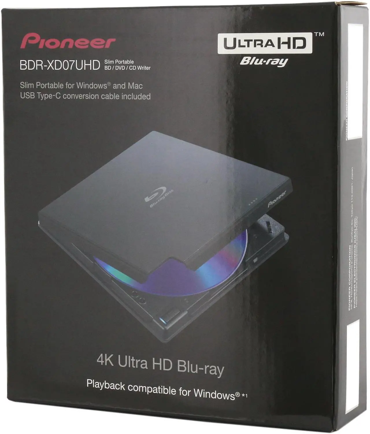 Alt view image 3 of 3 - Pioneer USB 3.0 Slim Portable BD/DVD/CD Burner Model BDR-XD07UHD