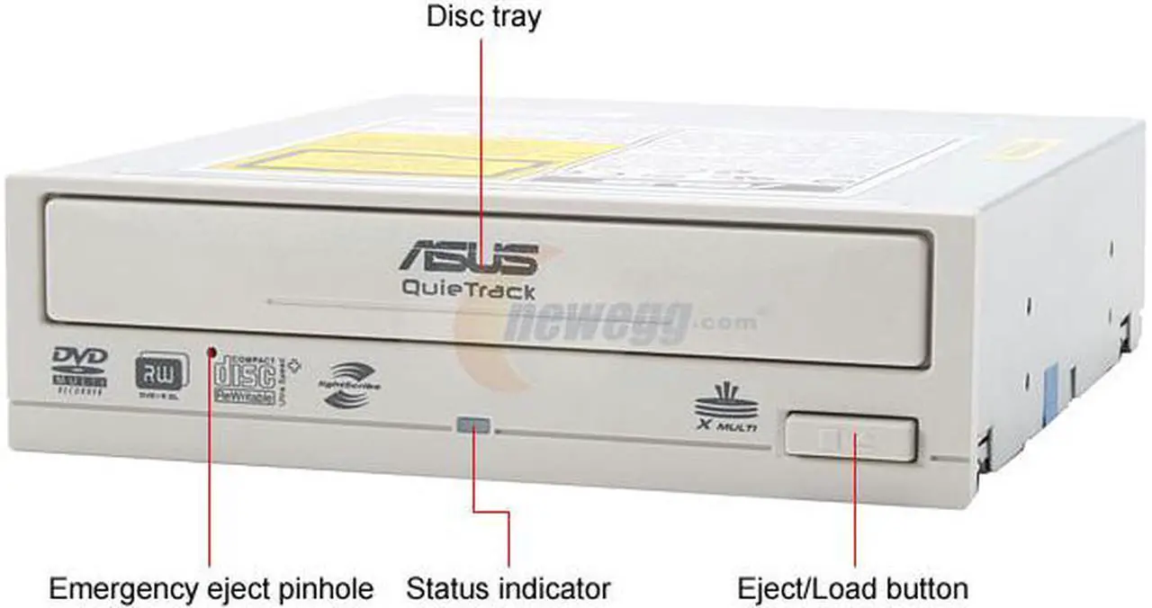 Alt view image 2 of 3 - ASUS 18X DVD±R LightScribe Burner with QuieTrack Tech 18X DVD+R 8X DVD+RW 8X DVD+R DL 18X DVD-R 6X DVD-RW 16X DVD-ROM 48X CD-R 32X CD-RW 48X CD-ROM Beige PATA Model DRW-1814BL BG LightScribe Support - OEM