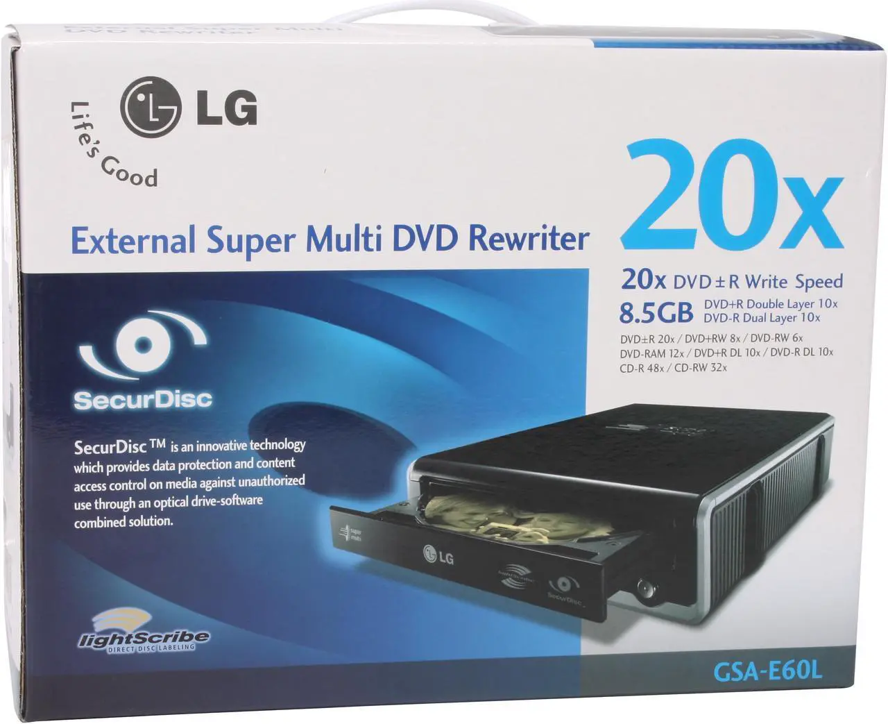 Alt view image 6 of 6 - LG USB 2.0 External 20X DVD Drive with LightScribe Model GSA-E60L LightScribe Support