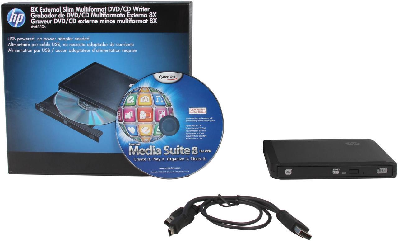 Alt view image 5 of 5 - HP USB 2.0 8X External Slim Multiformat DVD/CD Writer Model DVD550S