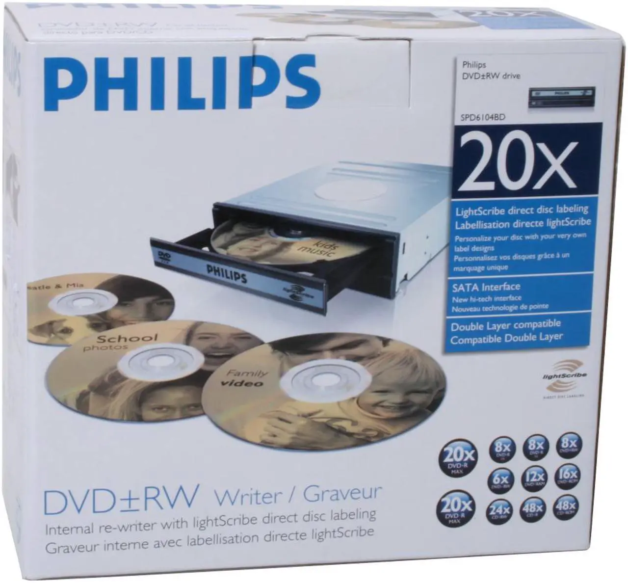 Alt view image 5 of 5 - PHILIPS 20X DVD±R DVD Burner with LightScribe 20X DVD+R 8X DVD+RW 8X DVD+R DL 20X DVD-R 6X DVD-RW 16X DVD-ROM 48X CD-R 24X CD-RW 48X CD-ROM 2-Tone SATA Model SPD6104BD LightScribe Support
