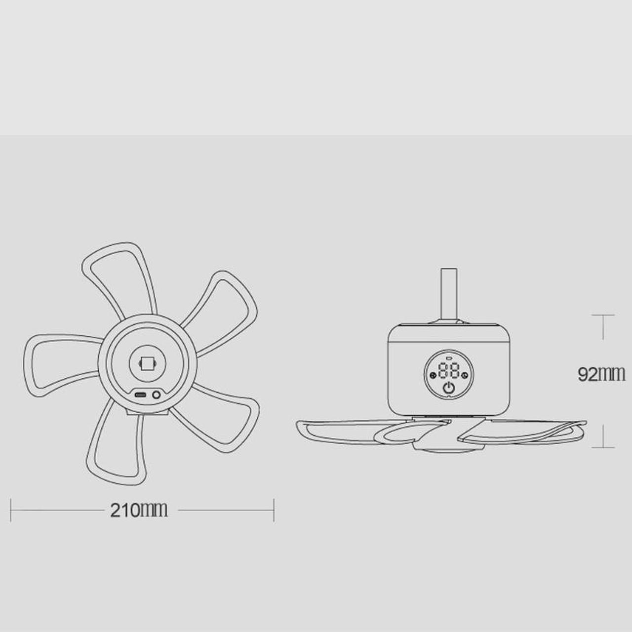 Alt view image 6 of 6 - 8000mAh USB Rechargeable Remote Control Timing Camping Fan 4 Gears Tent Ceiling Fan with LED Lamp for Home Outdoor Bed