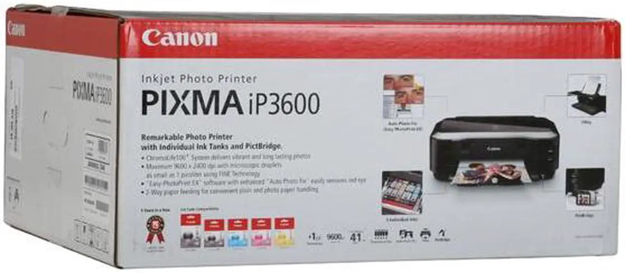 Alt view image 18 of 18 - Canon iP3600 2868B002 Up to 26 ppm Black Print Speed 9600 x 2400 dpi Color Print Quality USB InkJet Photo Color Printer